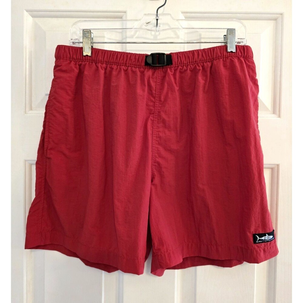 Against the Elements Red Swim Shorts Trunks Mens L Shark Logo Coastal Beach Vibe